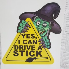 Halloween Yes I Can Drive A Stick Witch Broom 7×8″ Reusable Window Decal Sticker