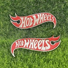 2x Metal Red Silver Hot Wheels Fender Lid Hood Badge Hotwheels Decal Emblem