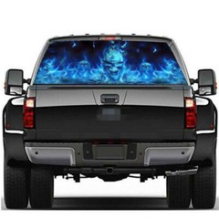 147X46cm Car Sticker Flaming Skull Rear Window Tint Graphic Decal Wrap Back