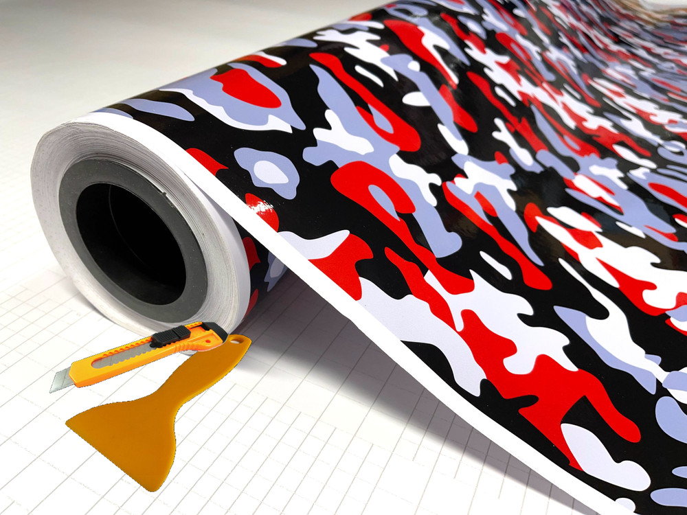 Red Black White Gray Glossy Camouflage Vinyl Car Wrap Sheet +Tools(2 feet & up)