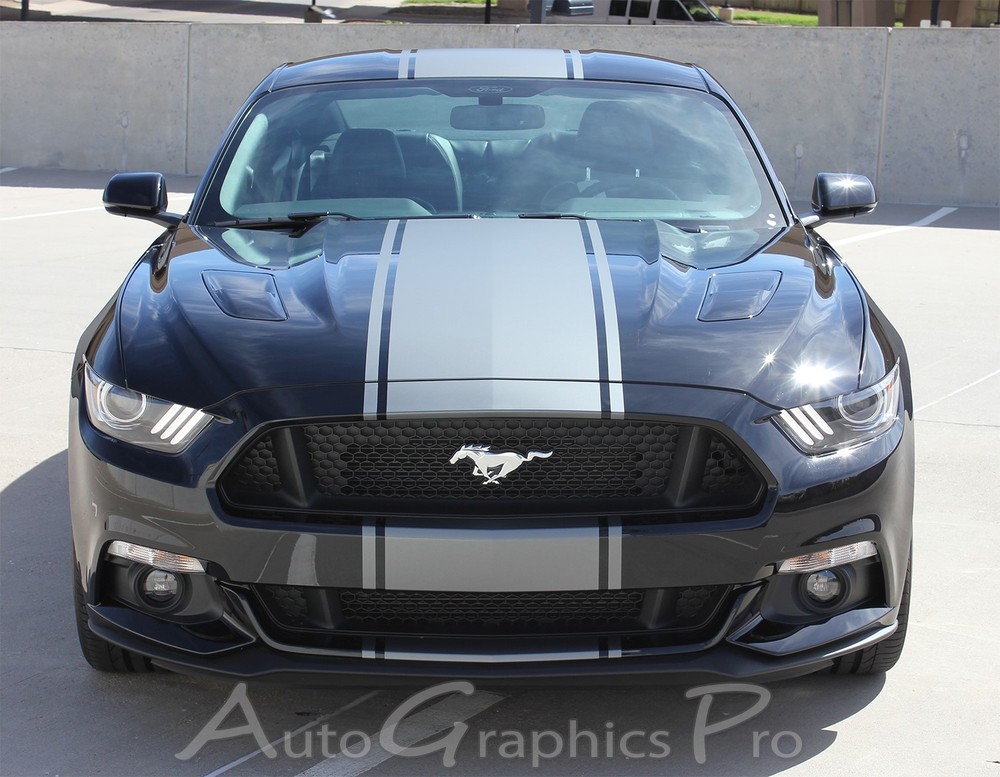 2015-2017 Ford Mustang V8 V6 CONTENDER Center Hood Rally Stripes Decals 3M Vinyl