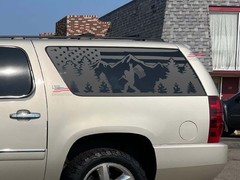 Fits 2007-2014 GMC Yukon XL Quarter Window Sasquatch Bigfoot American Flag Decal
