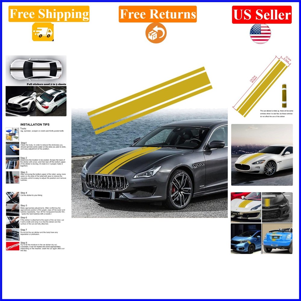 Gold 49×8.7 in Car Racing Stripes Vinyl Decal Waterproof