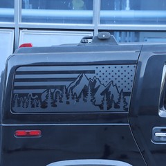 2pcs Rear Side Window American Flag & Landscape Decal Fits 2003-2009 Hummer H2