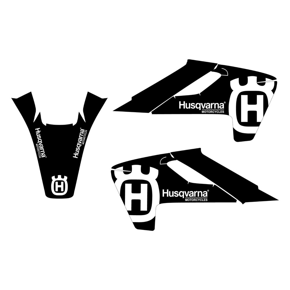 Husqvarna shroud graphics / rear fender combo 17-19 TE FE TX white on black bg