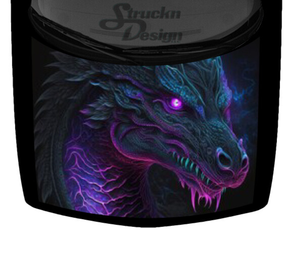 Purple Mist Electric Fierce Glow Dragon Hood Wrap Vinyl Graphic Decal 58″ x 65″