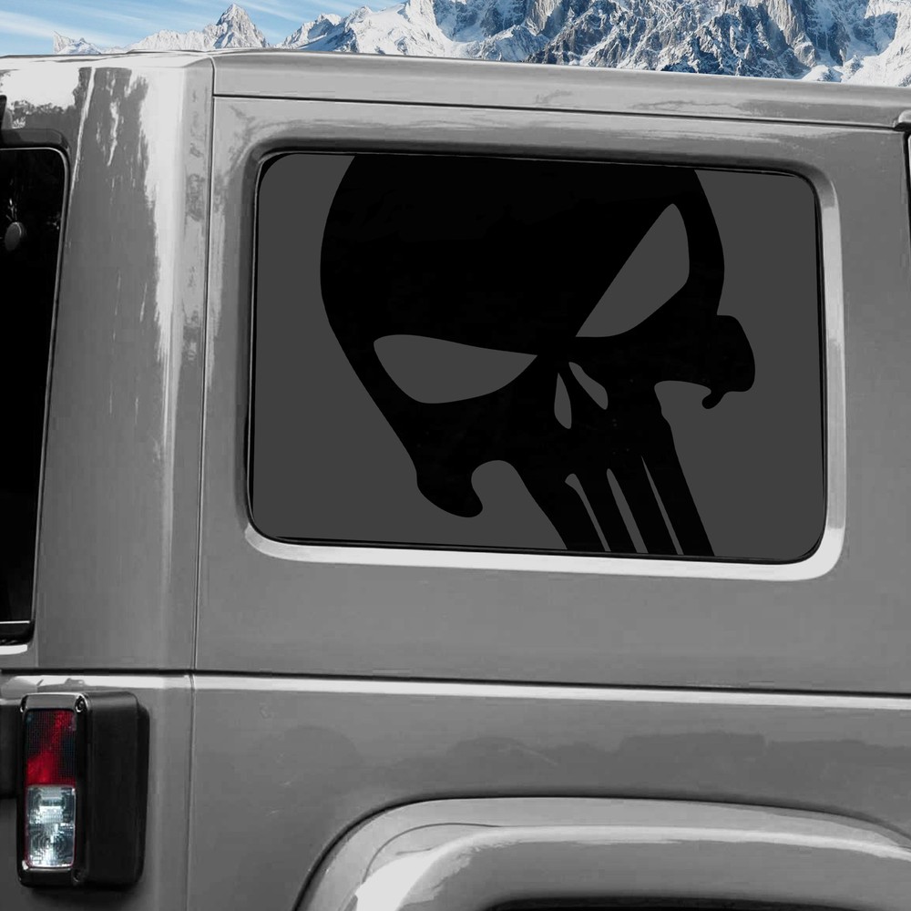 Rear Window Wrap Graphic Decal for Jeep Wrangler 2011-2020 SKULL NGREY