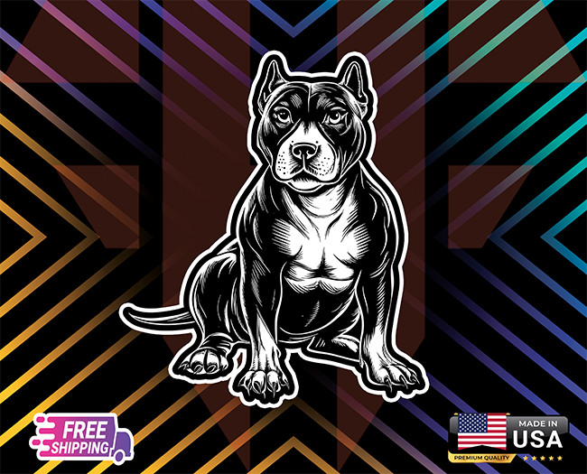 PITBULL BLACK WHITE DOG LAMINATED USA LA STICKER, DECAL, CAR 5YR VINYL FREE GIFT