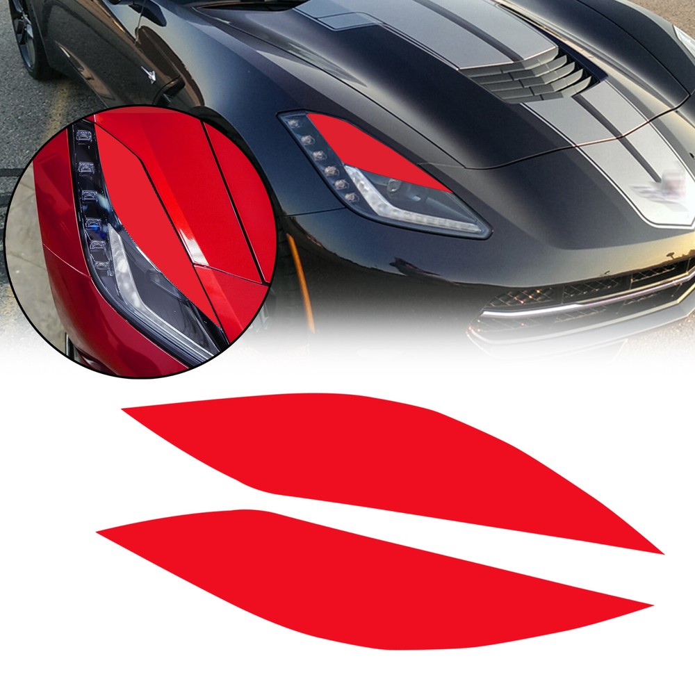 Set(2x) Red Vinyl Headlight Lamp Eyebrow Cover Trim For Chevy Corvette 2014-19