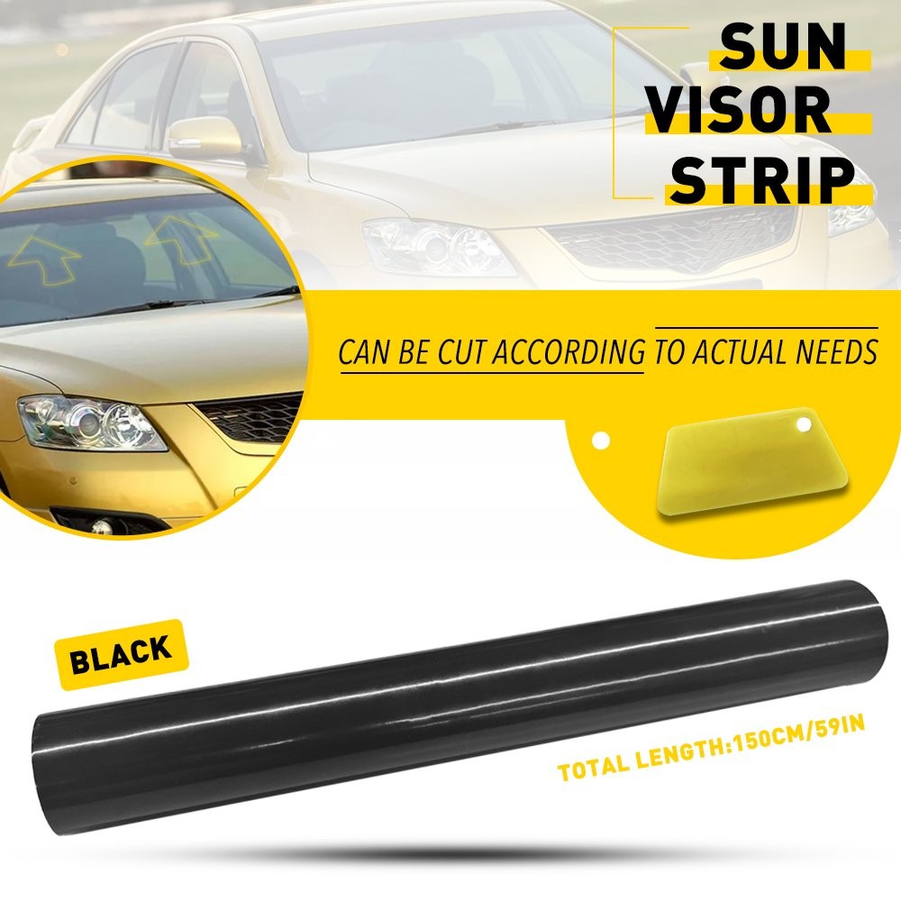 Glossy Black Windshield Sun Vinyl Visor Banner Sticker Blank Cover 10″ *60inch