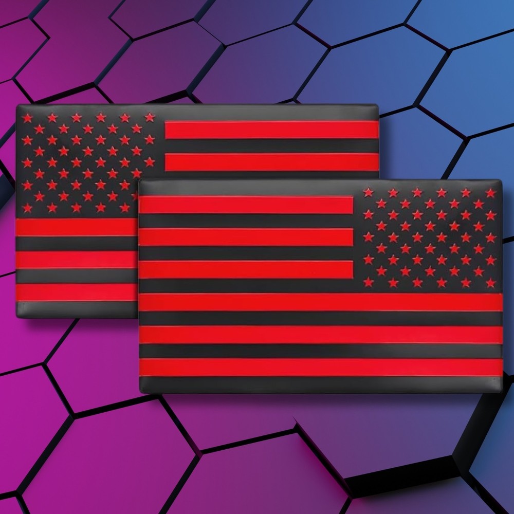 Embossed 3D Metal All Black and Red American Flag Emblem Decal Stickers 1 Pair