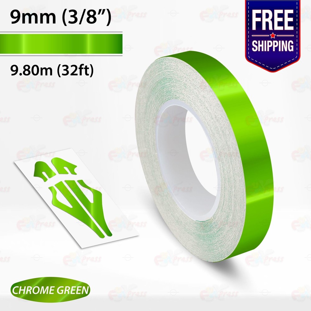 CHROME GREEN 3/8″ PIN STRIPE Car Model Motorcycle Decal TAPE Vinyl Sticker 9mm