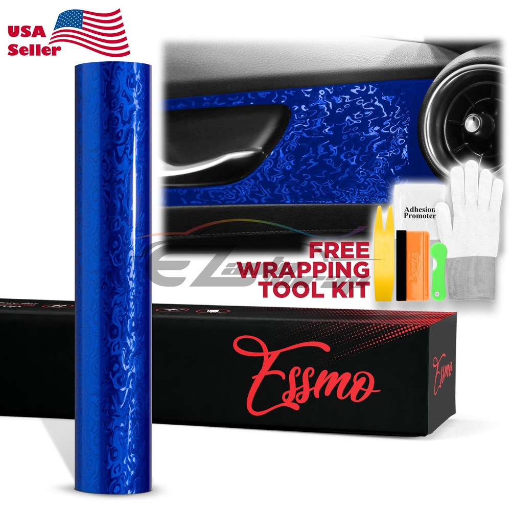 PET Damascus Steel Forged Gloss Royal Blue Car Vinyl Wrap Decal Sticker Film