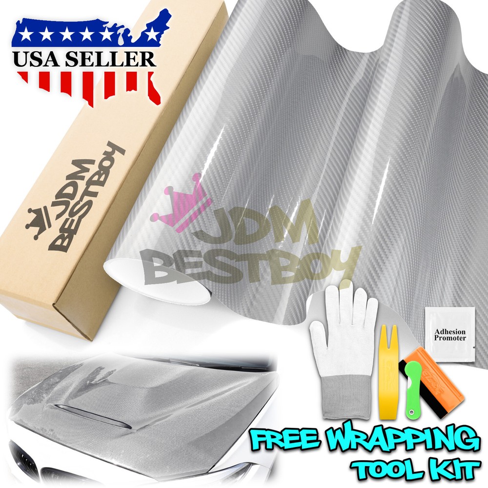 7D Carbon Fiber Silver High Gloss Auto Vinyl Wrap Sticker Sheet Film Decal 6D
