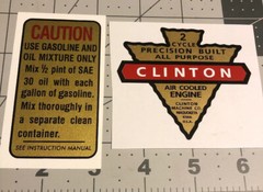 Clinton 2 Cycle engine decal Maquoketa Iowa Arrowhead 3″ And Caution Mix Set 2