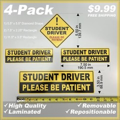 STUDENT DRIVER 4-pack Laminated Removable High Quality Decals FREE SHIPPING