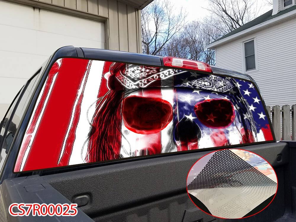 Skull American Flag Pick Up Truck SUV Rear Back Window Graphics Decal Wrap Tint