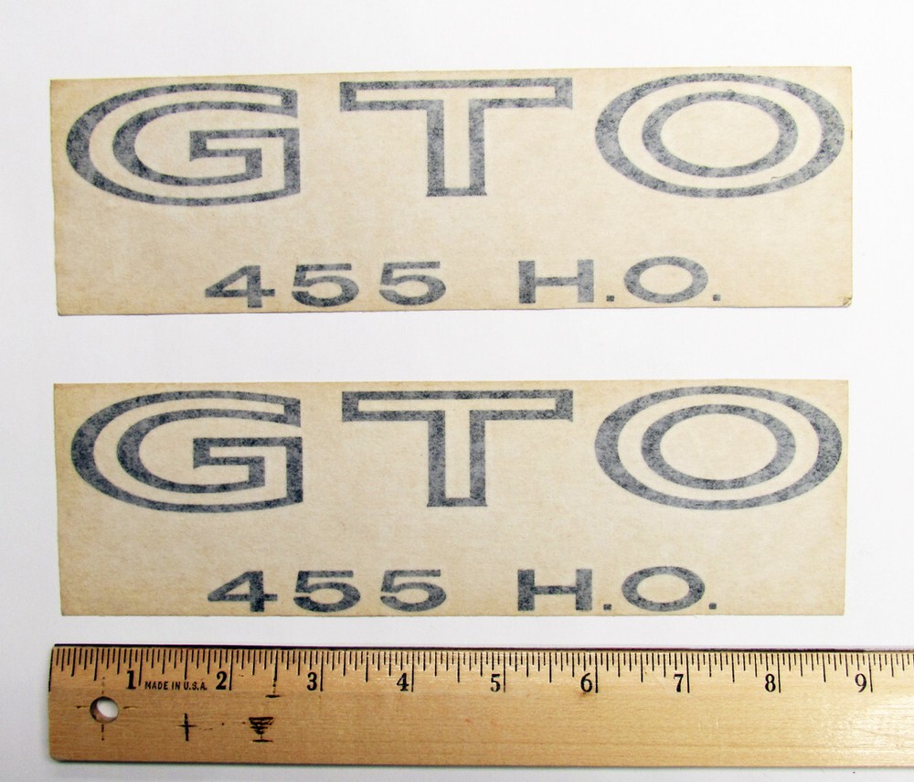 One Pair (Two Pieces) GTO 455 H.O. Decals, Black – NOS from Original Purchaser