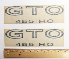 One Pair (Two Pieces) GTO 455 H.O. Decals, Black – NOS from Original Purchaser