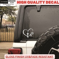 Christian Swirl Heart Cross Decal Vinyl Sticker Car Truck Wall 5.5″ x 5.5″