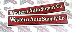 Western Auto Supply Co. Stove Tools Tan Red Decals 4 1/4” Set Of Two