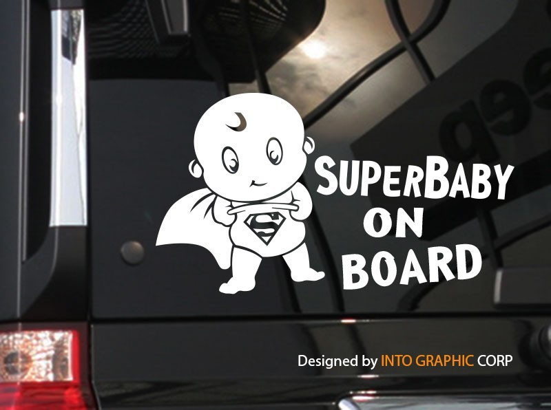 Baby on Board car decal sticker Superhero SuperBaby Character Superman 7.75″W