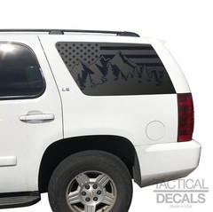 USA Flag with Mountain Scene Decals for Chevy Tahoe 3rd window 2007-2014 CT3-QR2