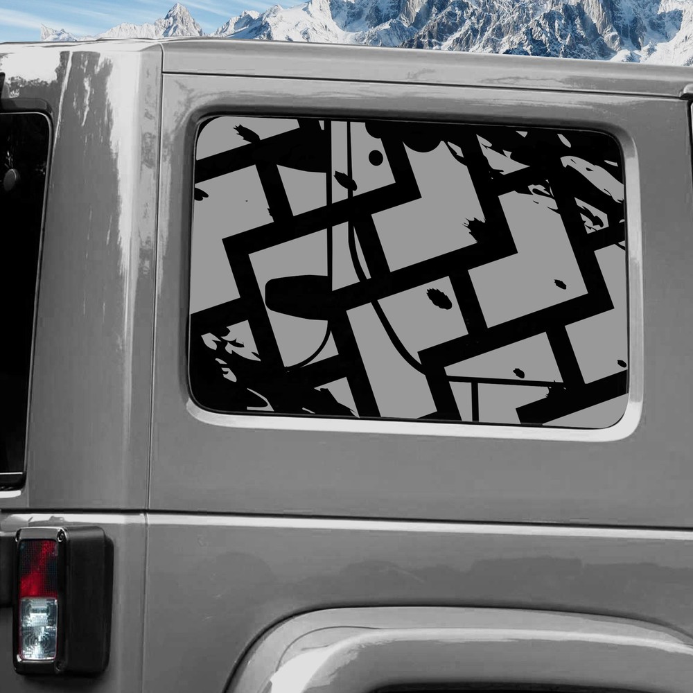 Rear Window Wrap Graphic Decal for Jeep Wrangler 2011-2020 TRACKS SILVER