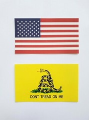 COMBO AMERICAN & GADSDEN FLAG STICKER, USA & DONT TREAD ON ME VINYL DECAL, 2x ea
