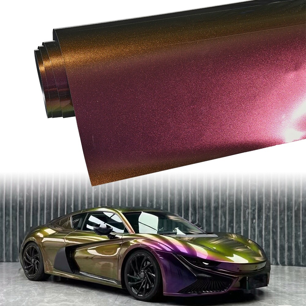 Purple to Green Chameleon Fiber Car Vinyl Wrap, High Gloss Car Body Wrap Roll