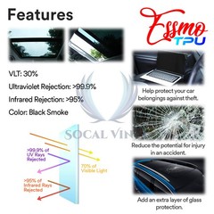 TPU Essmo Security Black Smoke Glass Sunroof VLT70% UV99% Windshield Sunshade