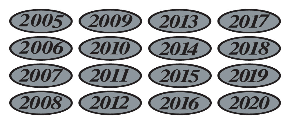 EZ-Line Car Dealer Oval Model Year Stickers Large Windshield Stickers Silver