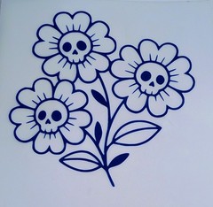 Skull flower Decal Sticker Measures 4×4″ Choose Color