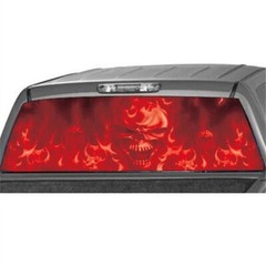 Car Rear Window Sticker Flaming Skull Graphics Tint Vinyl Perforated Decal DIY