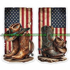 Cowgirl American Flag Patriotic Western Vinyl Decal Sticker 2 Pack J