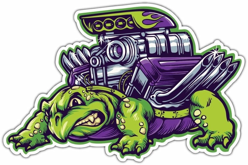 Funny V8 Engine Turtle Speed Racing Car Bumper Window Sticker Decal 5″X4″