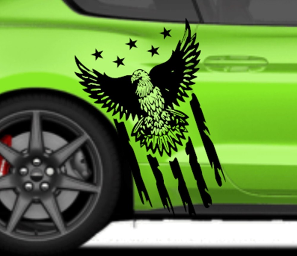 Eagle USA Flag Hood Door Vinyl Decal Racing Stripes (Fits Ford Mustang Cobra)