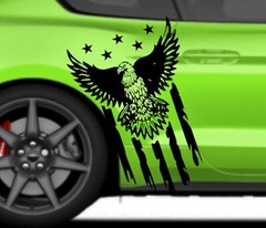Eagle USA Flag Hood Door Vinyl Decal Racing Stripes (Fits Ford Mustang Cobra)