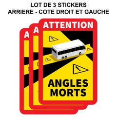 Lot Of 3 Stickers For BUS Attention Danger Blind Spots 17×25
