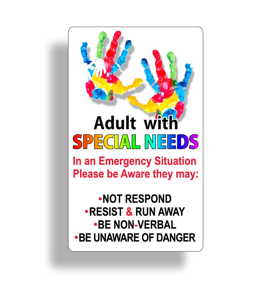 Adult Special Needs Emergency Alert Sticker Car Van Window Bumper Vehicle Decal