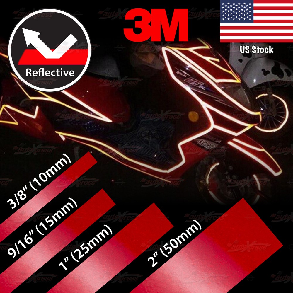 3/8″ 9/16″ 1″ 2″ REFLECTIVE Self Adhesive PinStripe Vinyl 3M Tape Stickers RED