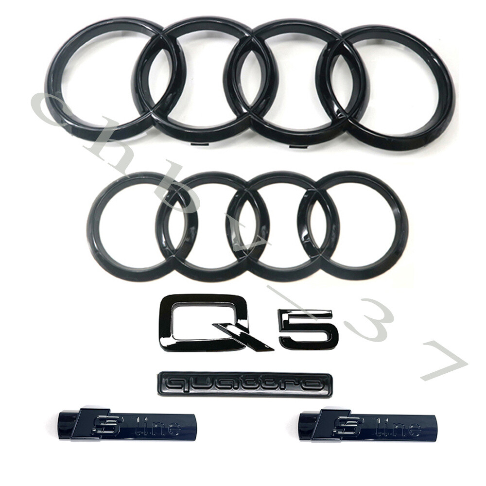 Audi Q5 Emblem full Gloss Black Rings Front Rear Quattro Sline Combo Set OE 2021