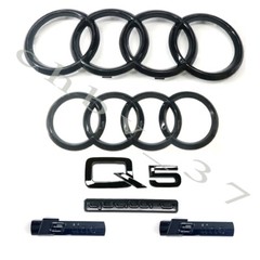 Audi Q5 Emblem full Gloss Black Rings Front Rear Quattro Sline Combo Set OE 2021