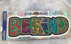 STICKER DECAL BE KIND DRAWN INSIDE FLOWERS HEARTS PEACE SWIRLS HIPPIE LIFE NEW