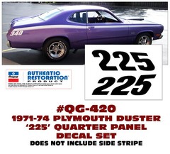 QG-420 1971-74 PLYMOUTH DUSTER – 225 – QUARTER PANEL DECAL SET