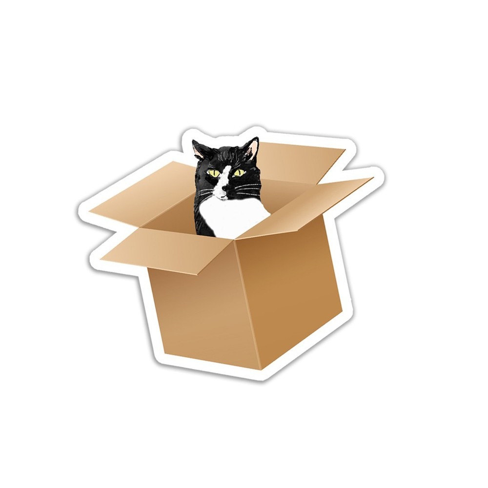 Cat in a Box Sticker: Tuxedo Cat Decal: