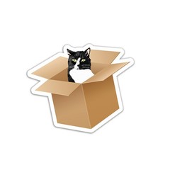 Cat in a Box Sticker: Tuxedo Cat Decal: