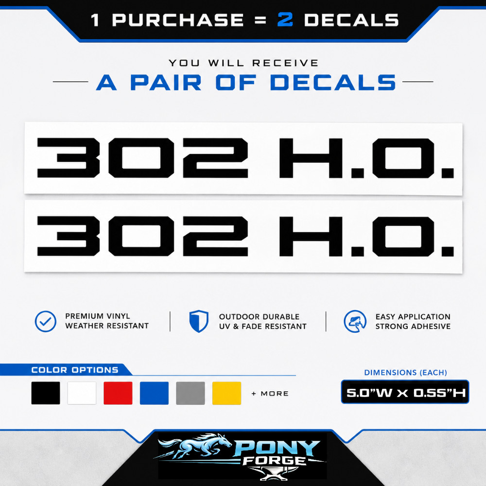 “5.0 H.O.” Hood Scoop Vinyl Decals 79-93 Mustang GT V8 SN95 S197 Coyote Hot Rod