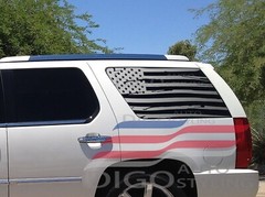 Pre-cut Fits 2007-2014 Chevy Tahoe Quarter Window Distressed American Flag Decal