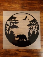 BLACK BEAR FOREST TREES EAGLE BLACK PERMANENT VINYL WINDOW DECAL Ships Globally